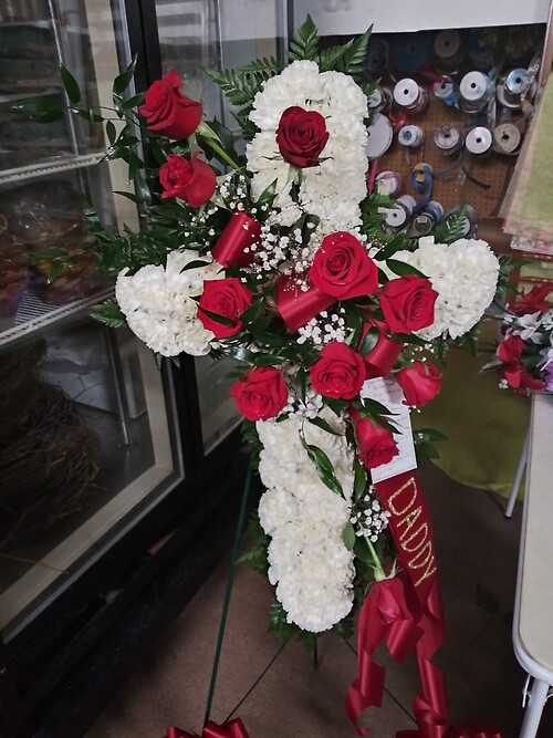 18&quot; Cross with 12 red  roses